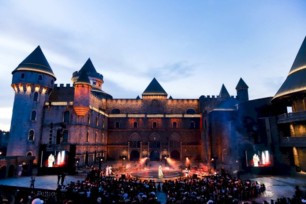 Lunar Castle in Ba Na Hills presents a dreamy, fairytale-like landscape when night falls